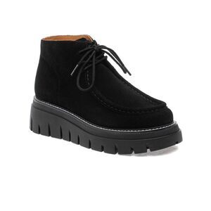 J SLIDES Womens Black 1-1/2" Platform Treasure Toe Wedge Leather Booties 7 M